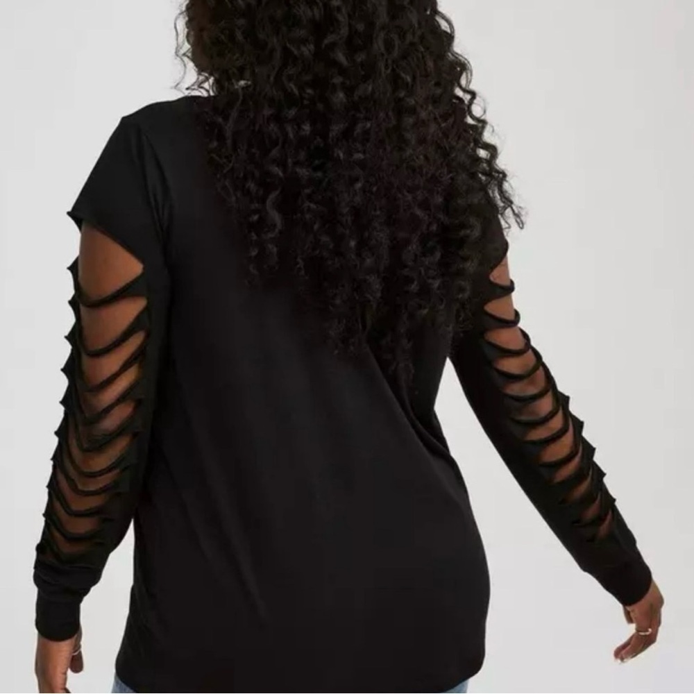 Black and Gray Cutout Sleeve Blouse - Picture 3 of 7